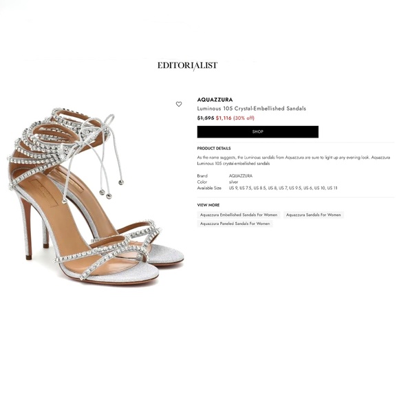 Aquazzura Luminous 105 mm Silver Leather Crystal-Embellished Sandals / Heels - Picture 11 of 17